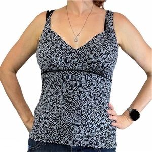 BCBGMAXAZRIA Black Blue Geometric Sleeveless L